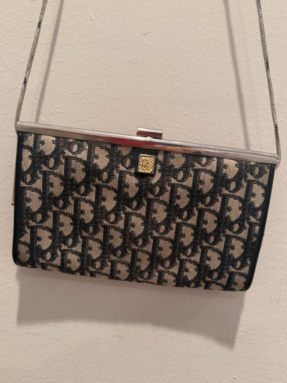 Vintage Christian Dior Blue Monogram Canvas Trotter Clutch